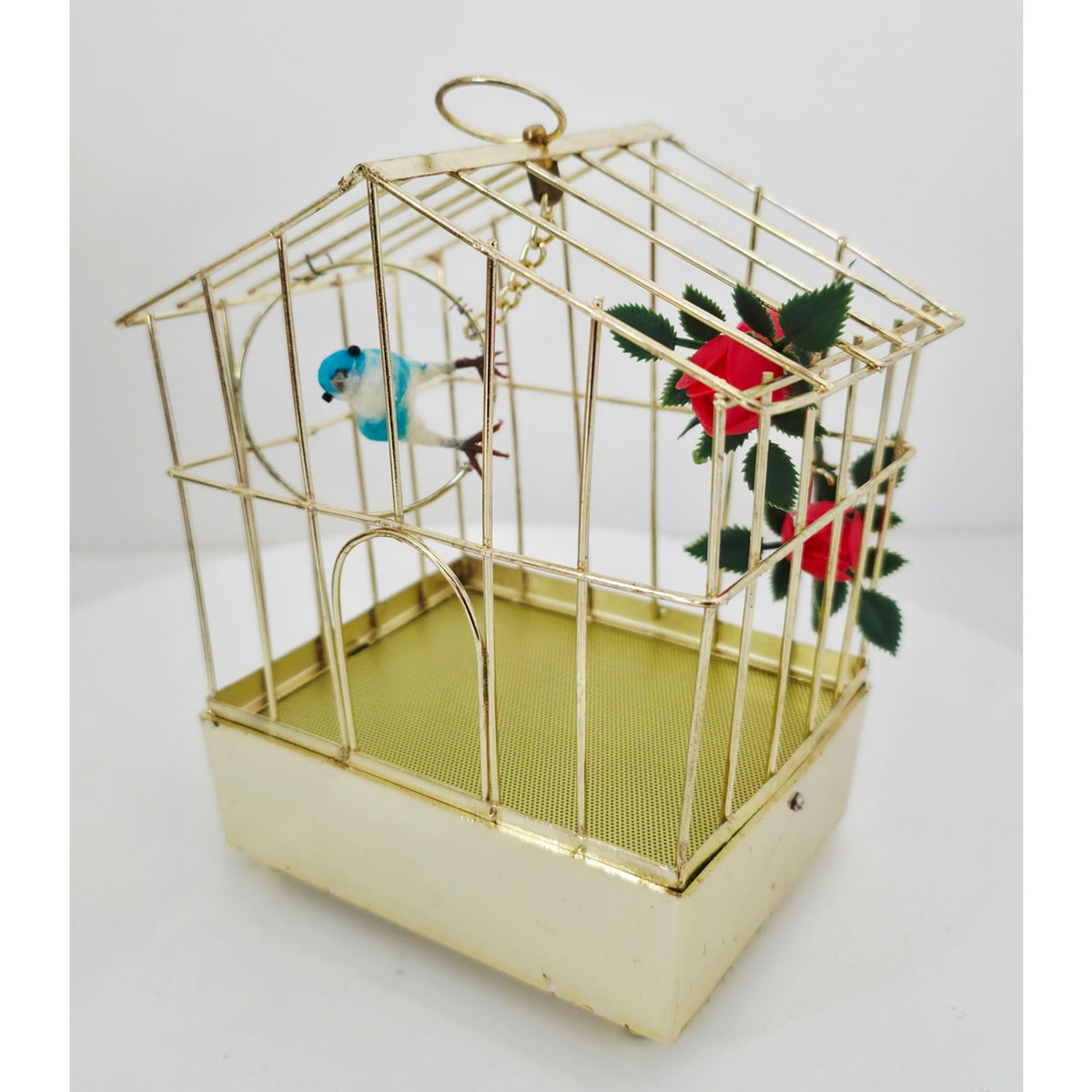 VINTAGE *NEW* 1960's Blue Electronic Musical Bird in Cage Battery Operated