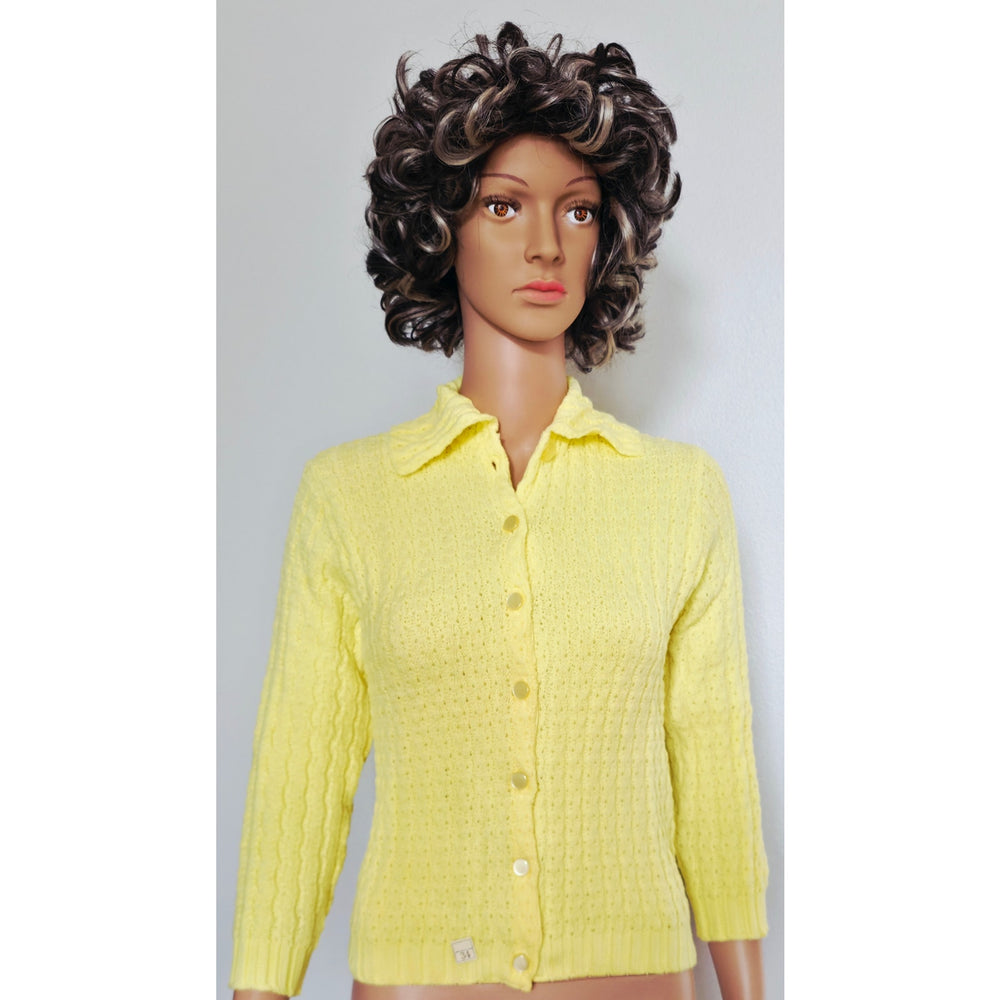 VINTAGE *NEW* 1960's Ban-Lon Women's Bright Yellow Collared Sweater Size 34 USA
