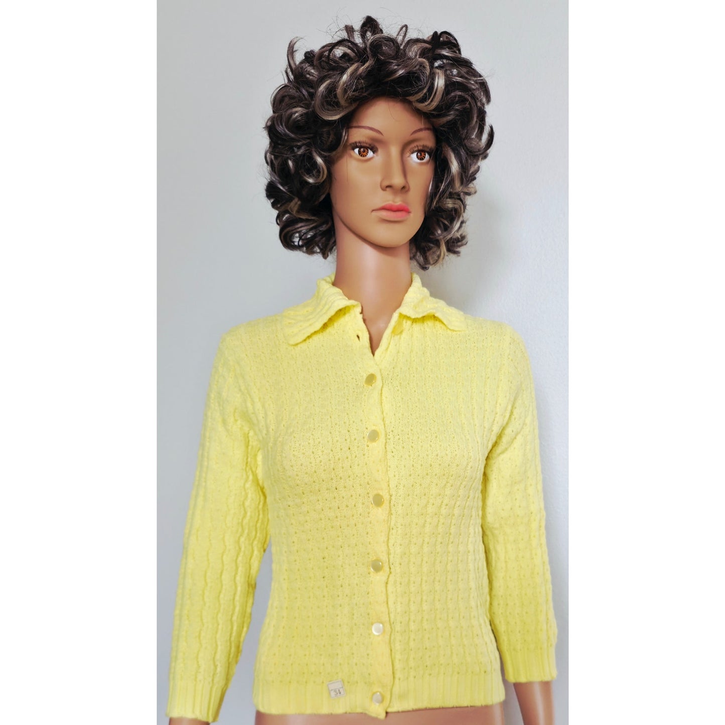VINTAGE *NEW* 1960's Ban-Lon Women's Bright Yellow Collared Sweater Size 34 USA