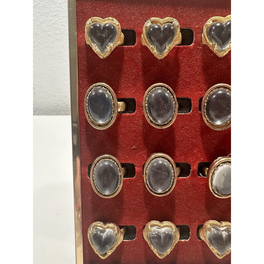 VINTAGE *NEW* 1960's/1970's Gold Tone Glass Heart/Oval Costume Ring Set