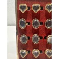 VINTAGE *NEW* 1960's/1970's Gold Tone Glass Heart/Oval Costume Ring Set