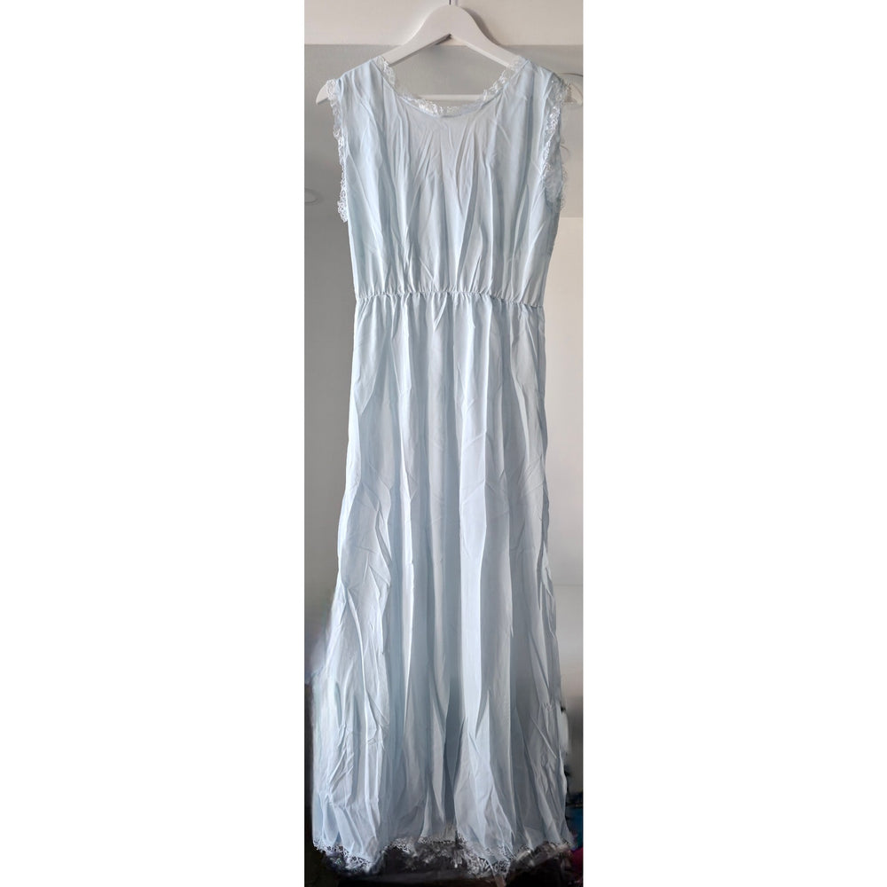 VINTAGE *NEW* 1960's Women's Light Blue Nightgown with White Lace 100% Nylon Size L