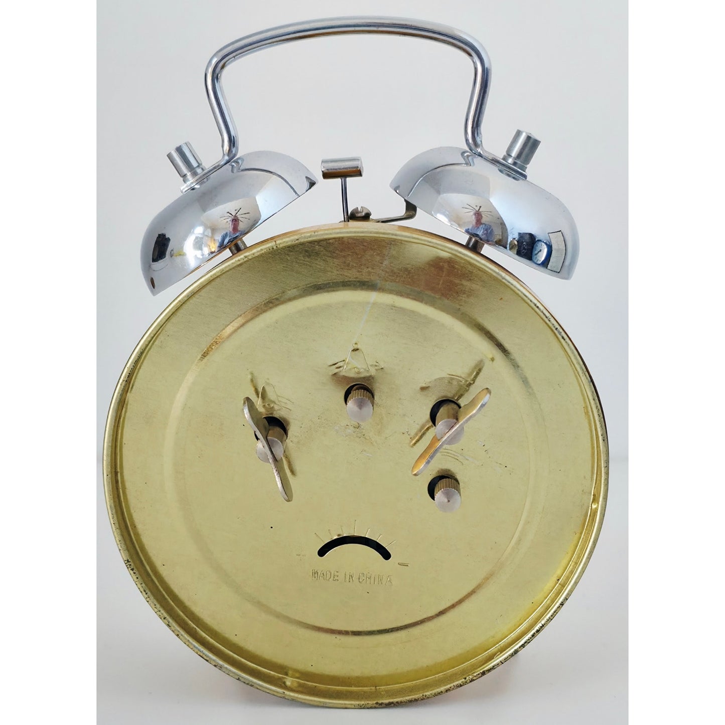 VINTAGE *NEW* 1970's Alan Roberts Double Bell Keywound Metal Alarm Clock Yellow