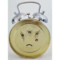 VINTAGE *NEW* 1970's Alan Roberts Double Bell Keywound Metal Alarm Clock Yellow