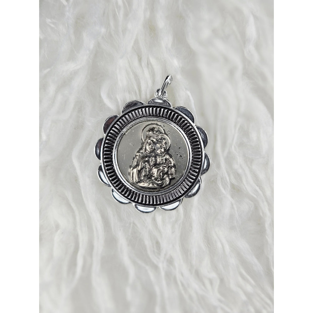 VINTAGE *NEW* 1950's Madonna and Child Silver-Toned Pendant 1.5" W Germany