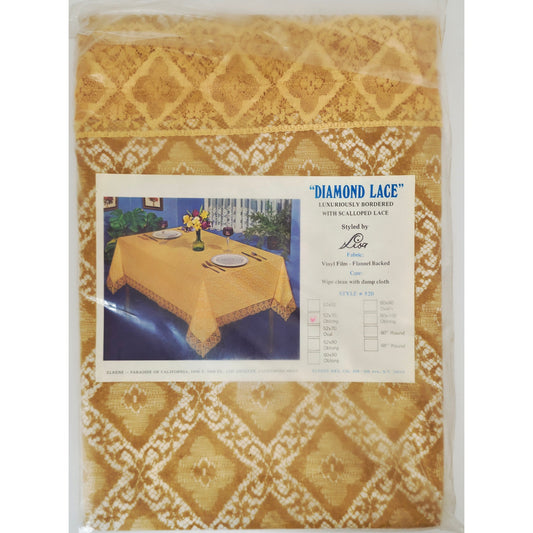 VINTAGE *NEW* 1950's Yellow Lace Oblong 52"X70" Flannel Back Tablecloth Made in USA