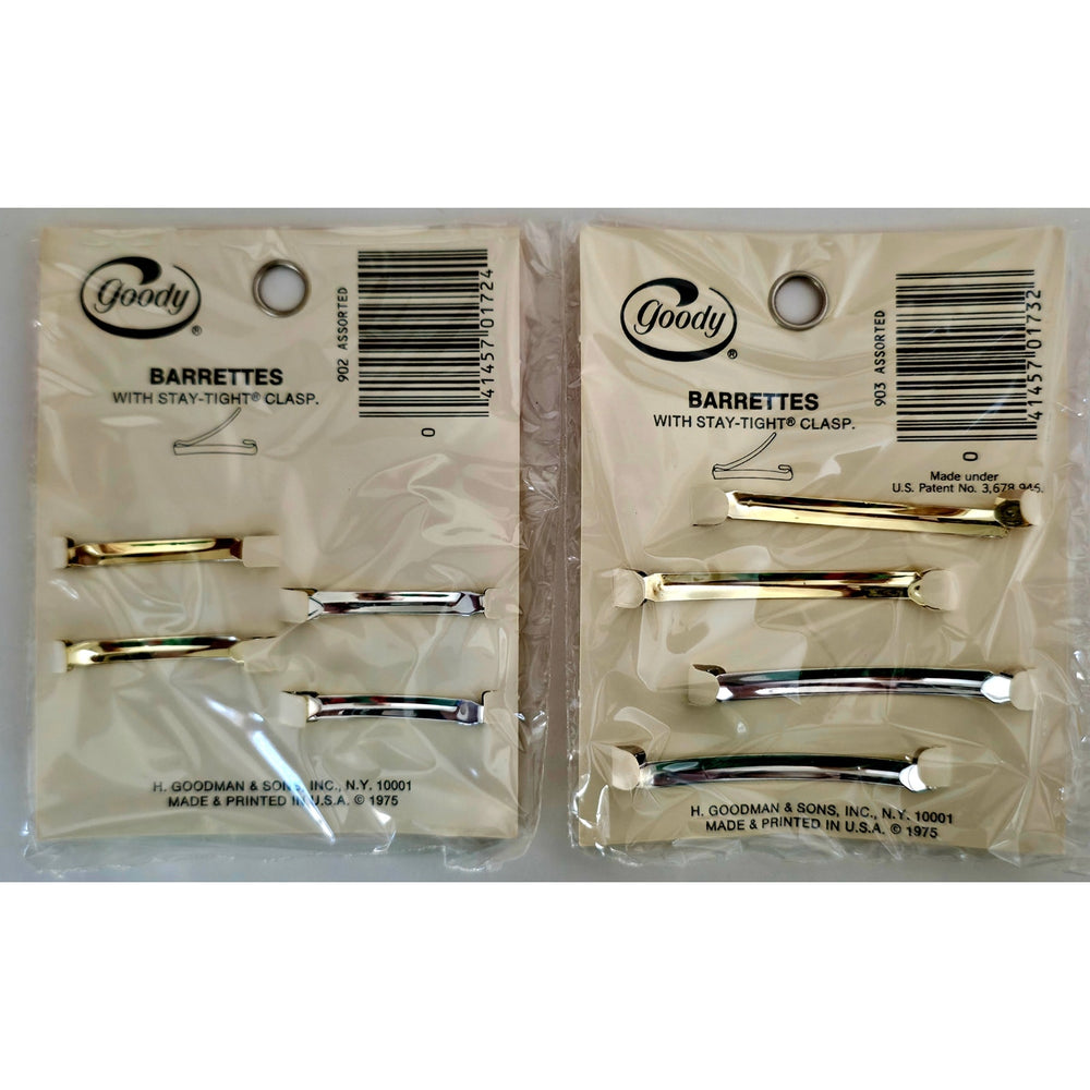VINTAGE *NEW* 1975 Goody Silver and Gold Stay-Tight Barrettes #903 Set of 8 USA