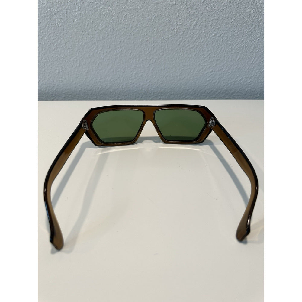 VINTAGE *NEW* 1970's Glam Unisex Sunglasses Brown Hex Frame MINT