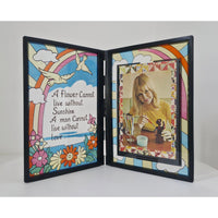 VINTAGE *NEW* 1960's Stained Glass Rememberance Folding Picture Frame C