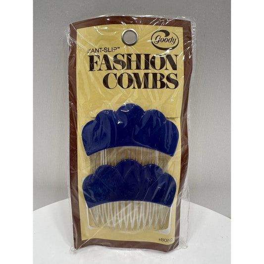 VINTAGE *NEW* 1975 Goody #8050 Kant-Slip Fashion Combs Scalloped Blue USA