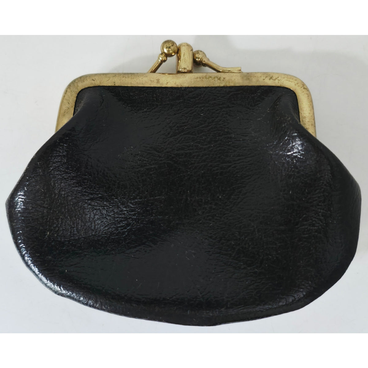 VINTAGE *NEW* 1960's Black with Brass Clasp Two Pocket Change Purse