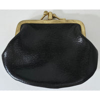 VINTAGE *NEW* 1960's Black with Brass Clasp Two Pocket Change Purse