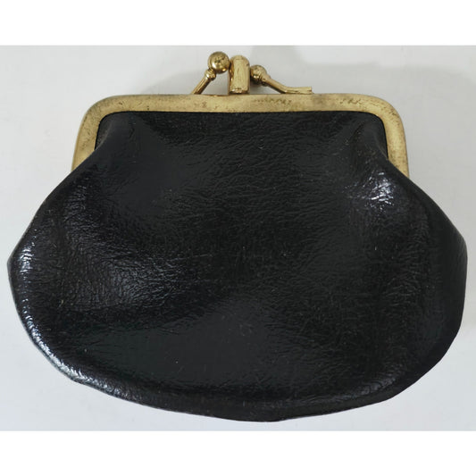 VINTAGE *NEW* 1960's Black with Brass Clasp Two Pocket Change Purse