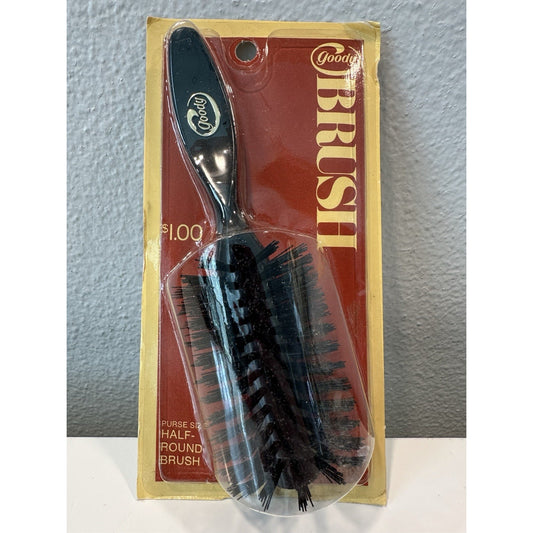 VINTAGE *NEW* 1975 Goody #8101 Black Half-Round Brush Purse Size 6" w/ Nylon Bristles