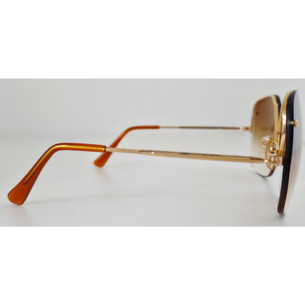 VINTAGE *NEW* 1970's Glam Unisex Sunglasses Gold Frame with Smoke Brown Lens