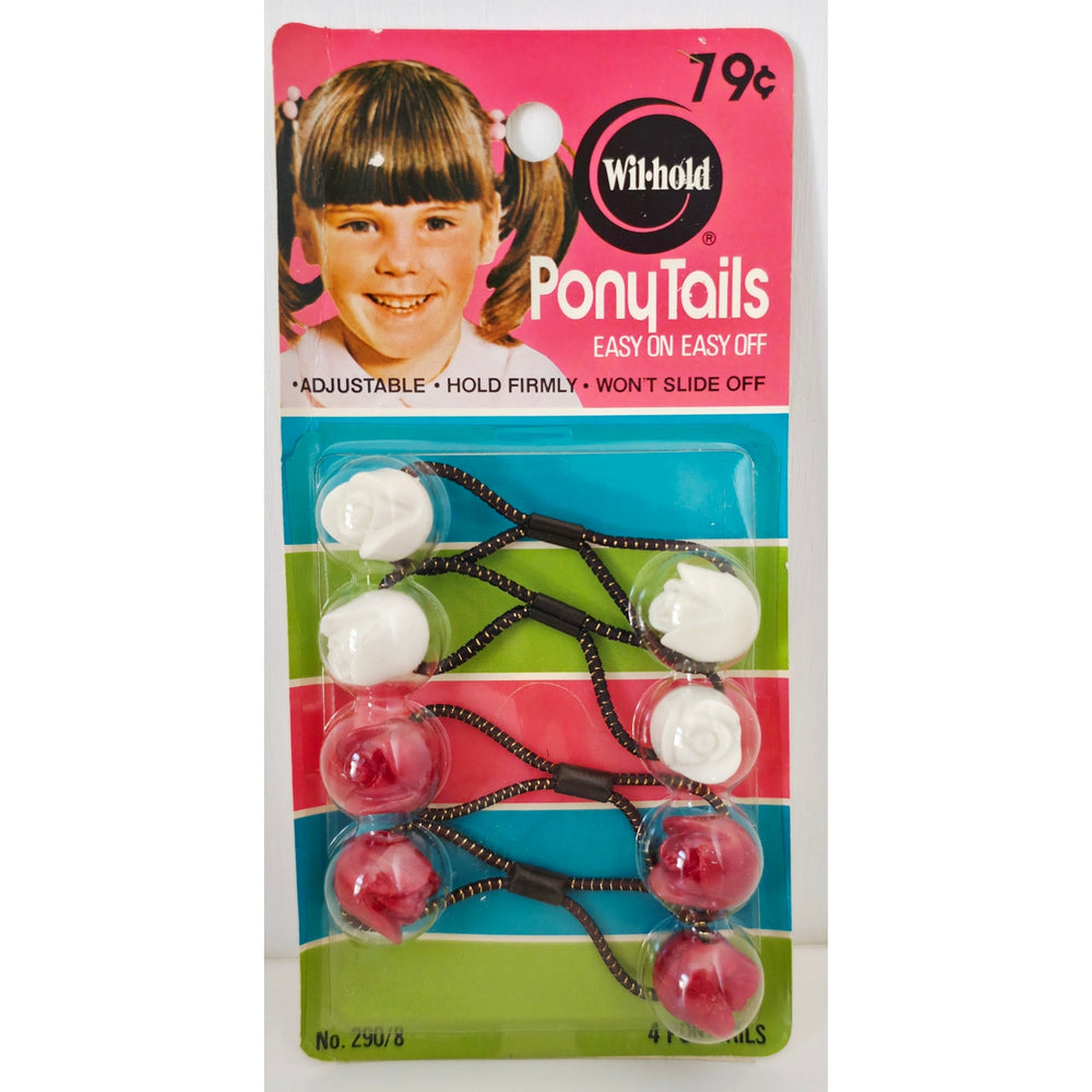 VINTAGE *NEW* 1980's Wil-Hold Ponytail Holders Easy On/Offf Red &  White # 290/8