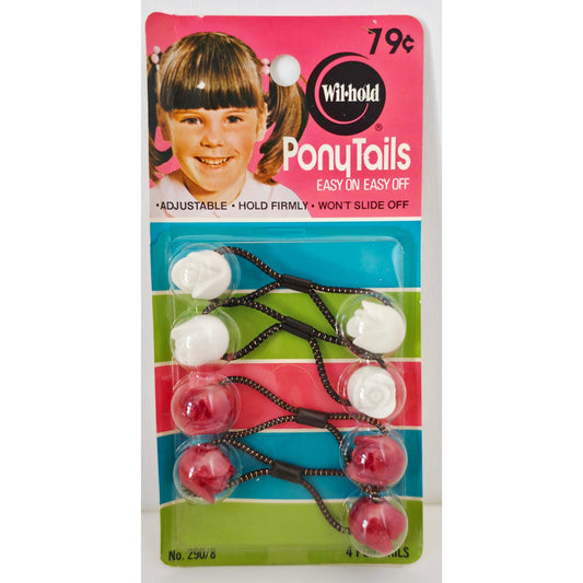 VINTAGE *NEW* 1980's Wil-Hold Ponytail Holders Easy On/Offf Red &  White # 290/8