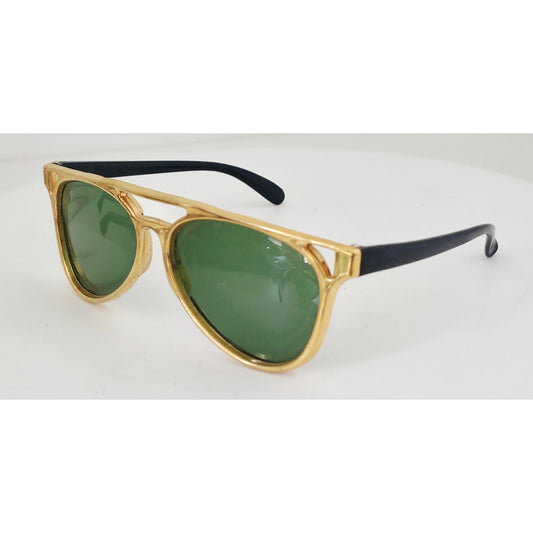 VINTAGE *NEW* 1970's Glam Unisex Sunglasses Gold Frame Green Lens