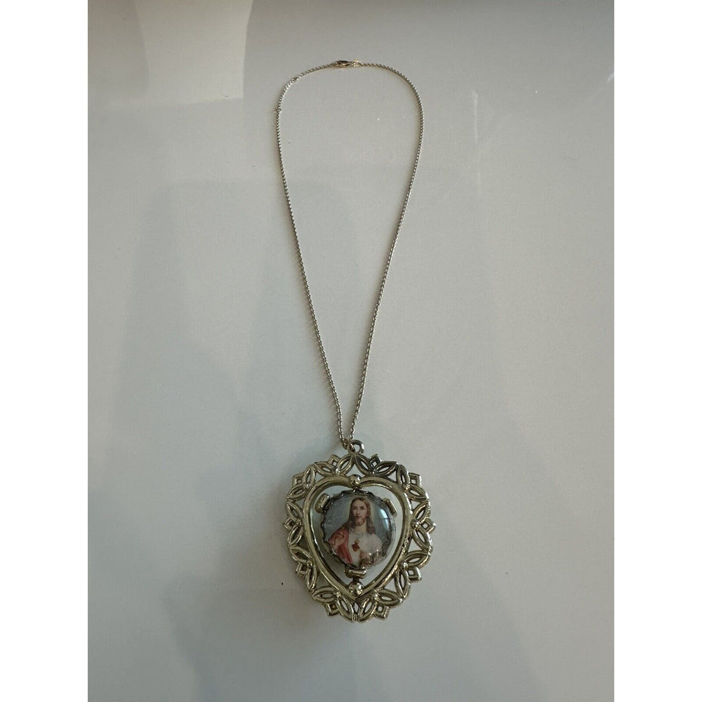 VINTAGE *NEW* Open-Work Gold-Tone Heart Pendant with Jesus/Joseph Art Spinner