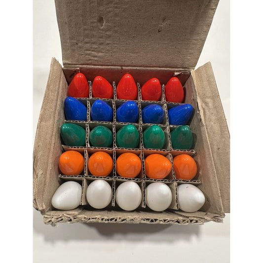 VINTAGE *NEW* 1970's Christmas Light Bulbs C7.5 120V Set of 25 - 5 colors