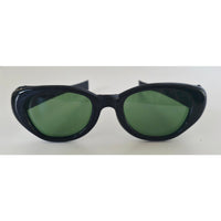 VINTAGE *NEW* 1970's Unisex Sunglasses Black Oval Frame Green Lens