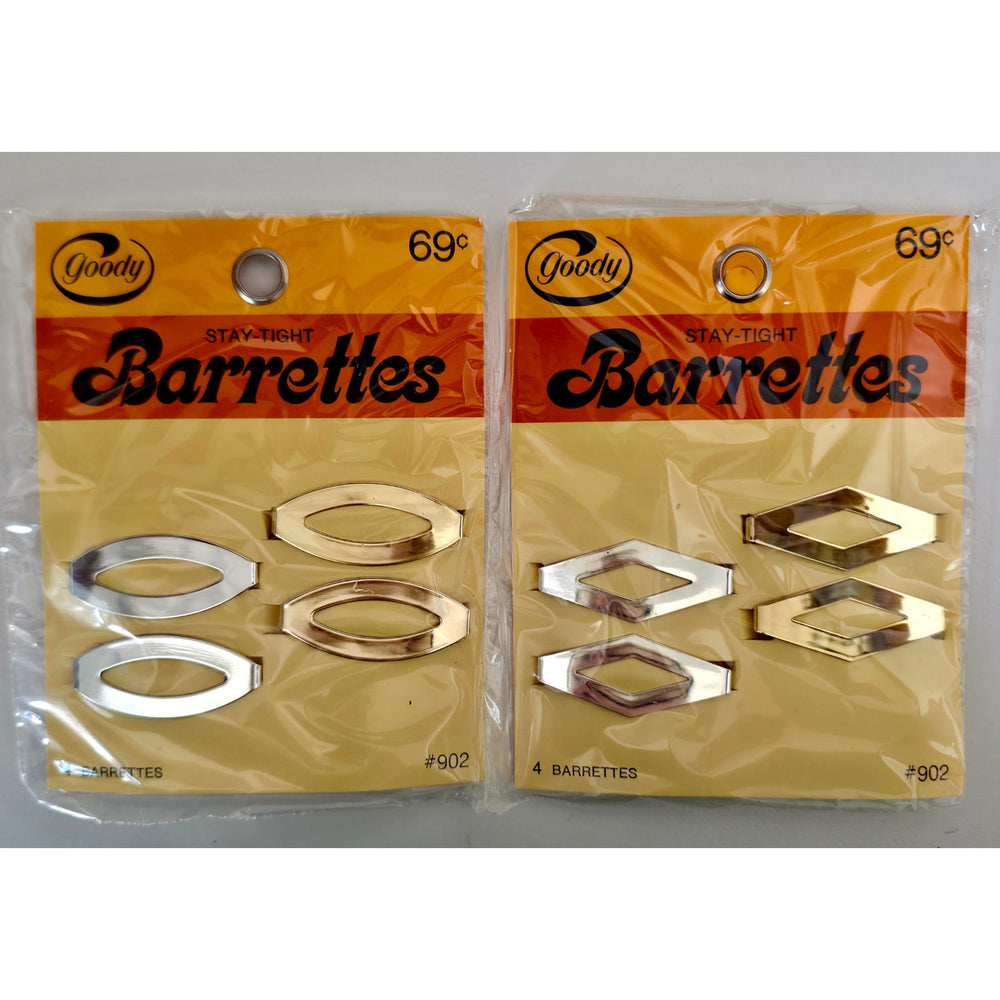 VINTAGE *NEW* 1975 Goody Silver and Gold Stay-Tight Barrettes #902 Set of 8 USA