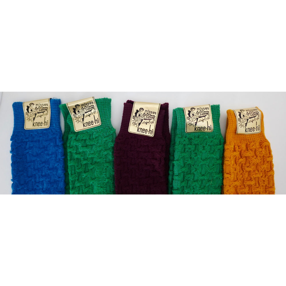 VINTAGE *NEW* 1970's Women's Knee-Hi Stretch Socks Soft Acrylic & Nylon 5 Pairs