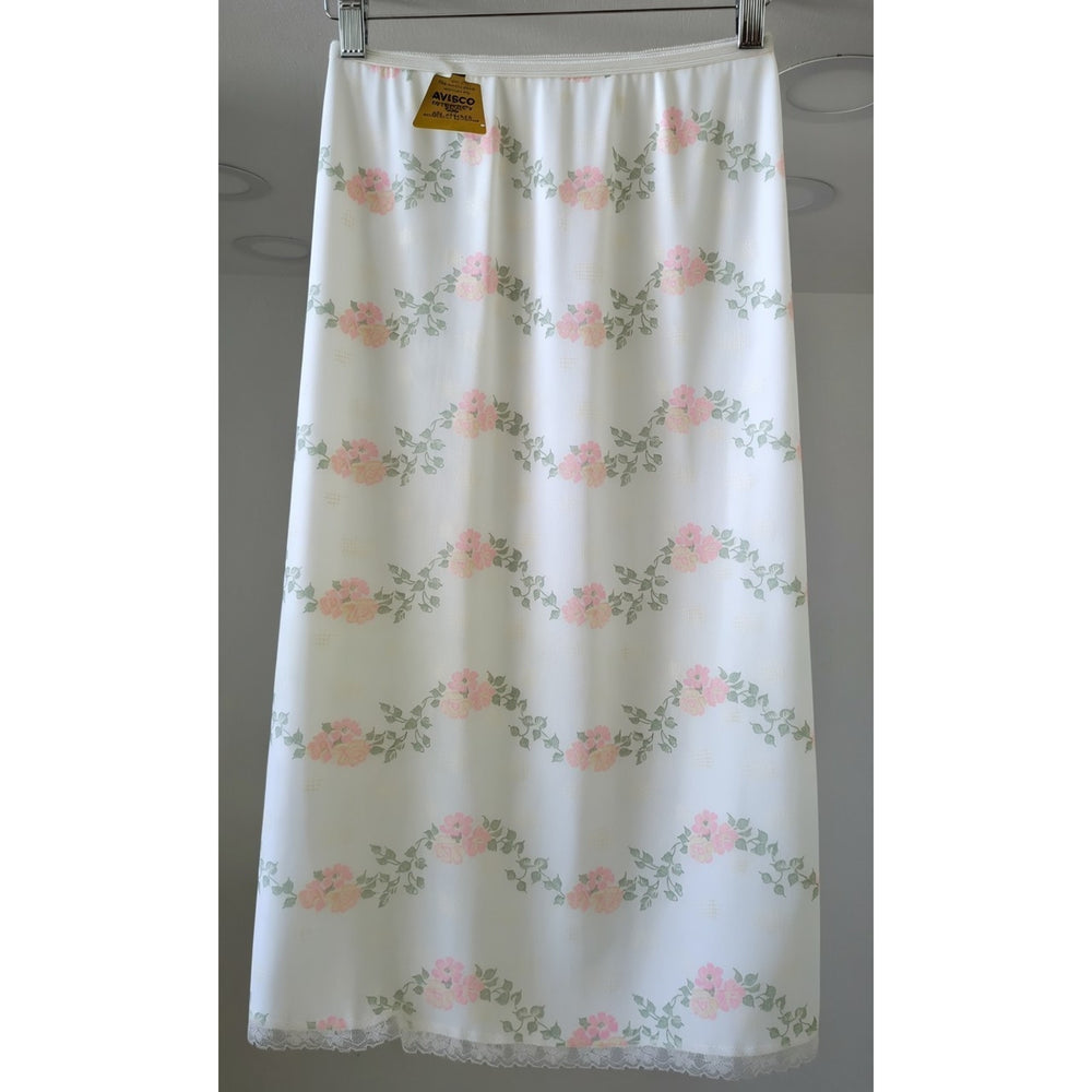 VINTAGE *NEW* 1960's Women's White Lined Slip Skirt with Flowers Size S