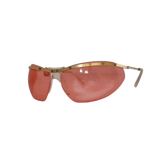 VINTAGE *NEW* 1970's Unisex Sunglasses Thin Gold Frame with /Pink Lens