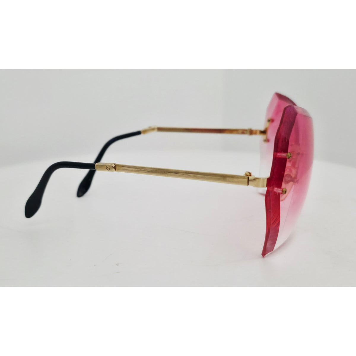 VINTAGE *NEW* 1970's Chrys Dior Gold Folding with Pink Lens Sunglasses and Case
