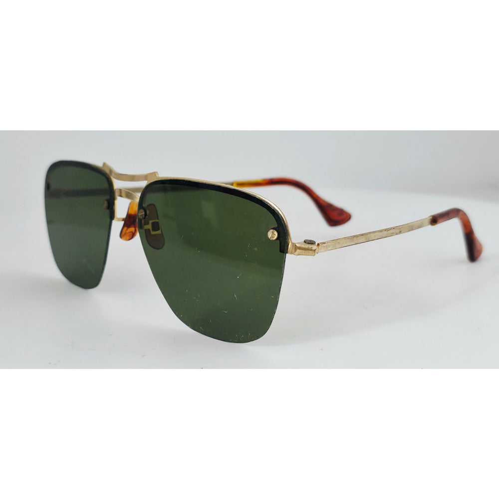 VINTAGE *NEW* 1970's Glam Unisex Gold Frame with Brown Arm and Gray Lens Sunglasses