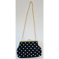 VINTAGE *NEW* 1960's Black and White Beaded Clutch Purse with Gold Chain