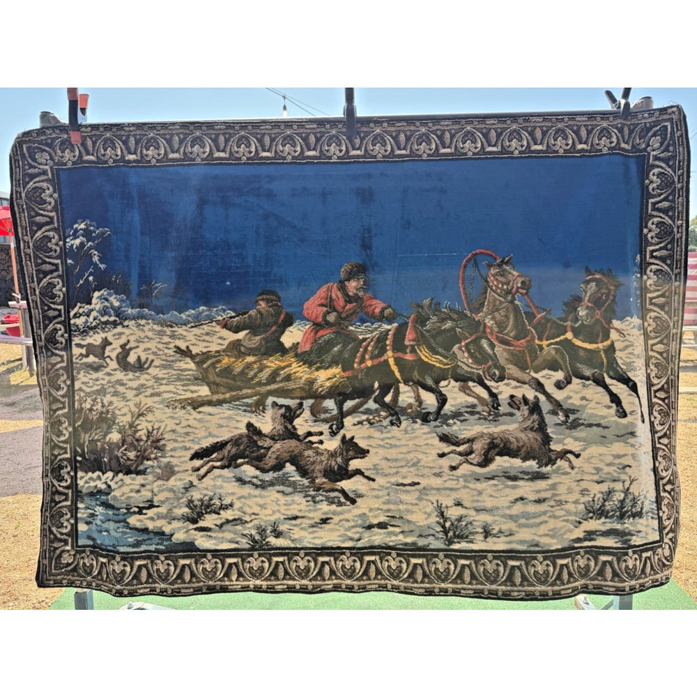 VINTAGE *PRISTINE* 1960's Sled Hunt Italian Velvet Tapestry