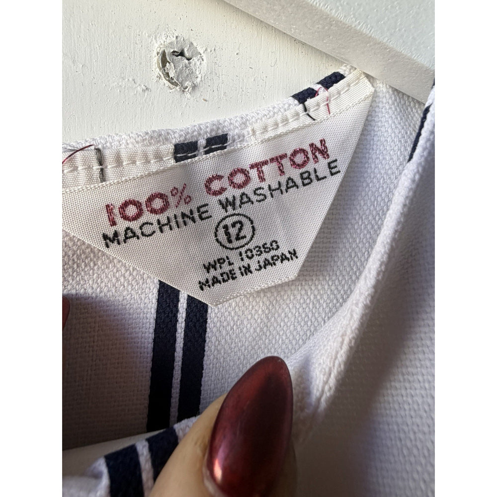 VINTAGE *NEW* 1960's Blue/White Striped Waist Tie Romper Size 12 (Fits like 4-6)