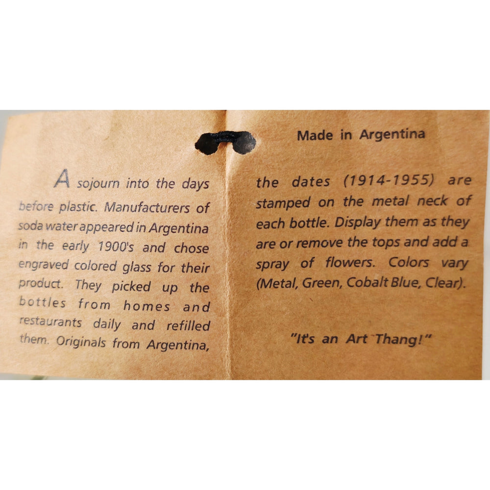 VINTAGE *PRISTINE* 1950's Art Thang Soda La Africana Seltzer Glass Bottle Argentina