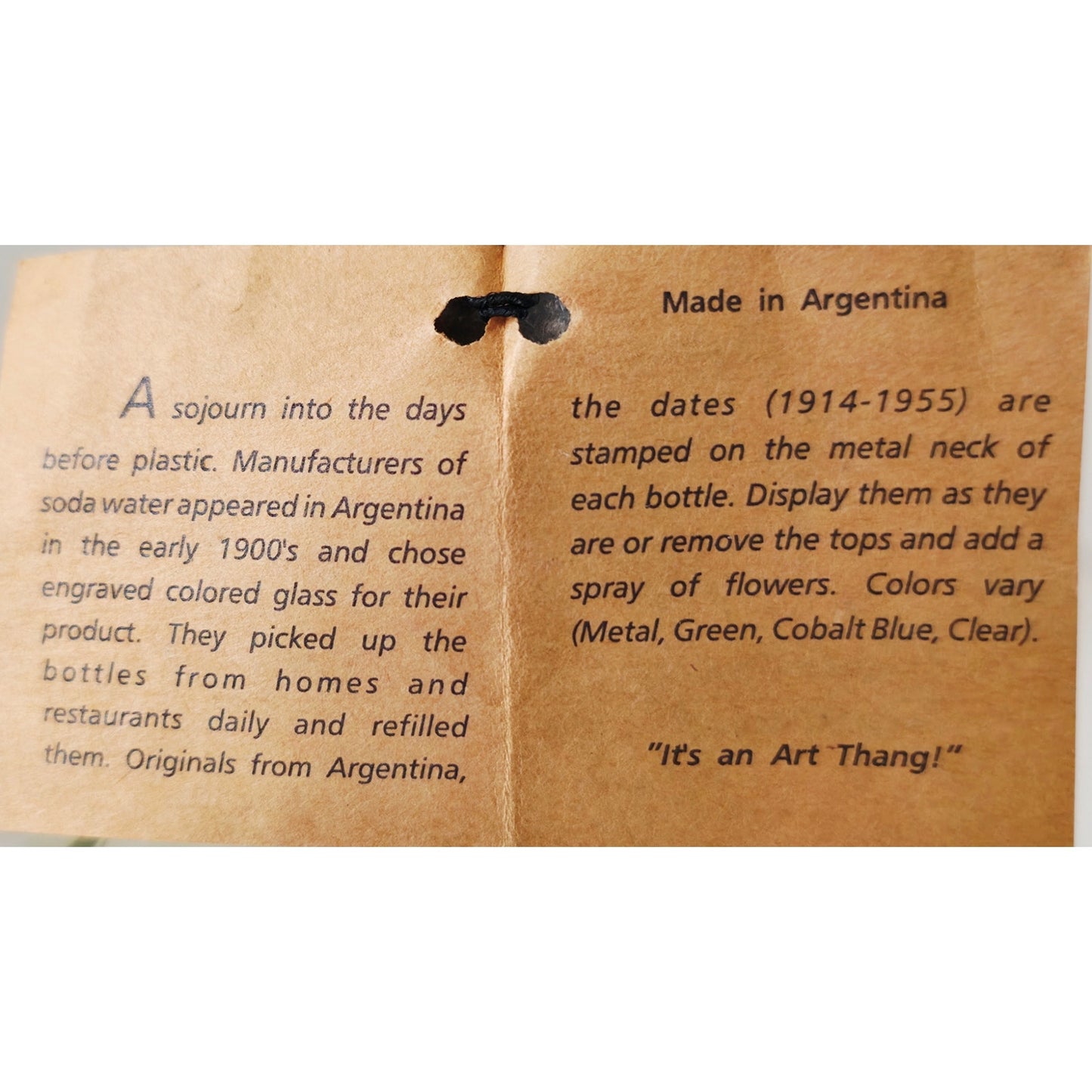 VINTAGE *PRISTINE* 1950's Art Thang Soda La Africana Seltzer Glass Bottle Argentina