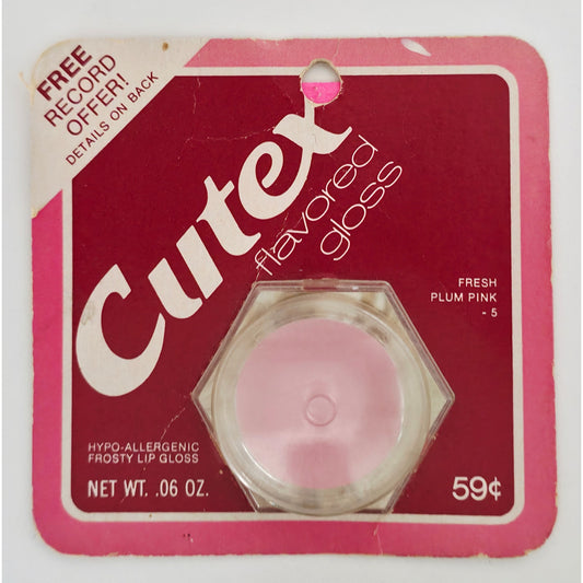 VINTAGE *NEW* 1970's Cutex Fresh Plum Pink Flavored Lip Gloss on Card .06oz
