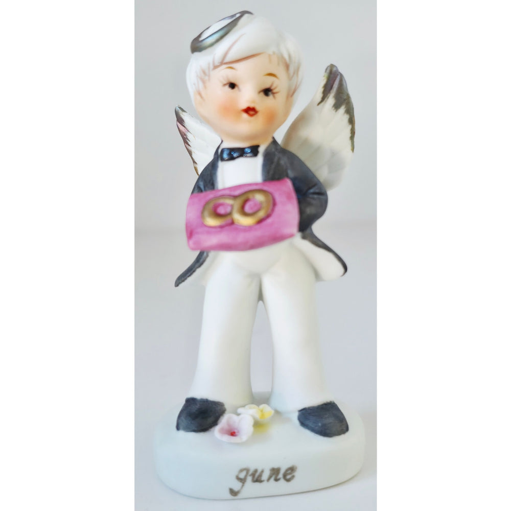 VINTAGE *NEW* 1960's June Boy Birthday Angel Figurine Porcelain 4MA-114