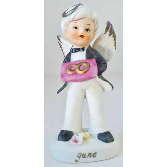 VINTAGE *NEW* 1950's June Boy Birthday Angel Figurine Porcelain Made in Japan