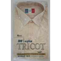 VINTAGE *NEW* 1960's Men's Beige Collared Shirt 100% Nylon TRICOT Size 15.5-33