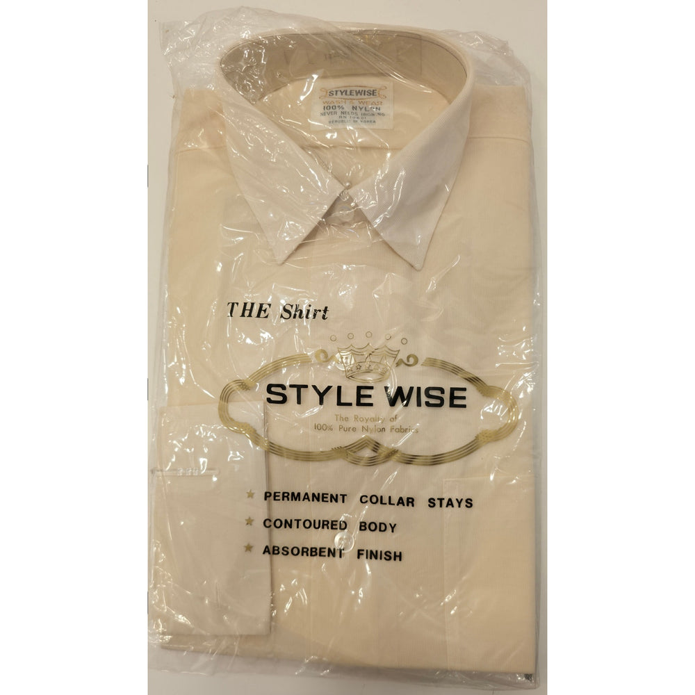 VINTAGE *NEW* 1960's Men's STYLEWISE Cream Collared Shirt 100% Nylon Size 14-32
