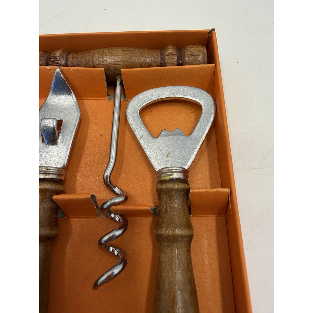 VINTAGE *NEW* 1950's 3-Piece Portable Wooden Handle Bar Set