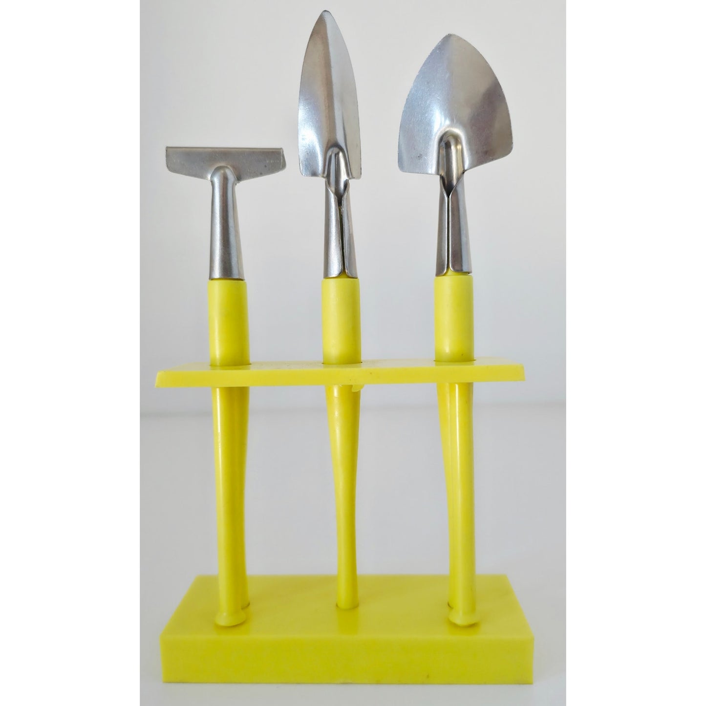 VINTAGE *NEW* 1970's Mini Hone Garden Tools with Stand Set of 3 Hong Kong