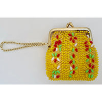 VINTAGE *NEW* 1960's  Fancy Beaded Yellow Small Change Purse with Strap