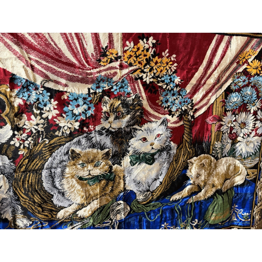 VINTAGE *PRISTINE* 1960's Cat Party Italian Velvet Tapestry