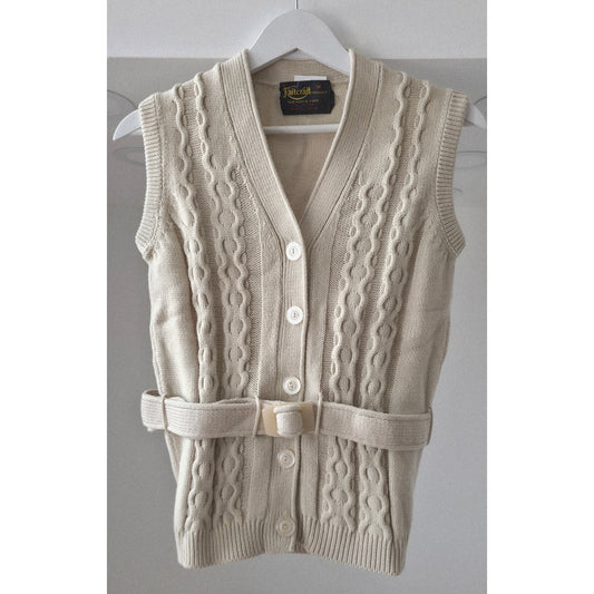 VINTAGE *NEW* 1970's Beige Women's Sweater Vest with Belt 100% Acrylic Size 36