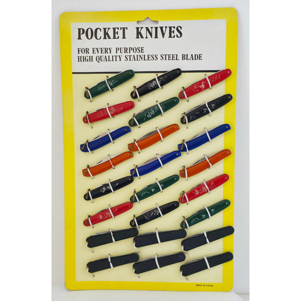 VINTAGE *NEW* 1970's High Quantity Stainless Steel Pocket Knives on Card Set of 24