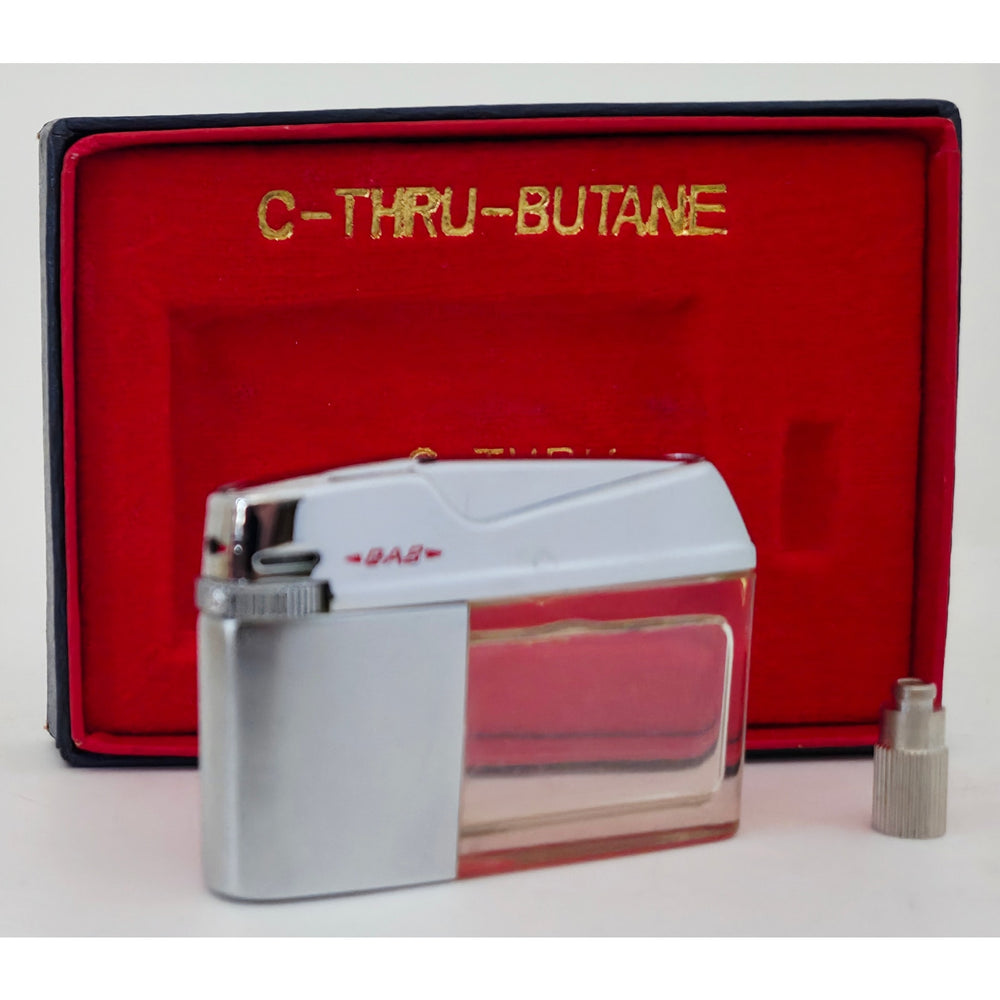 VINTAGE *NEW* 1960's JJJ C-Thru Silver Butane Lighter Japan