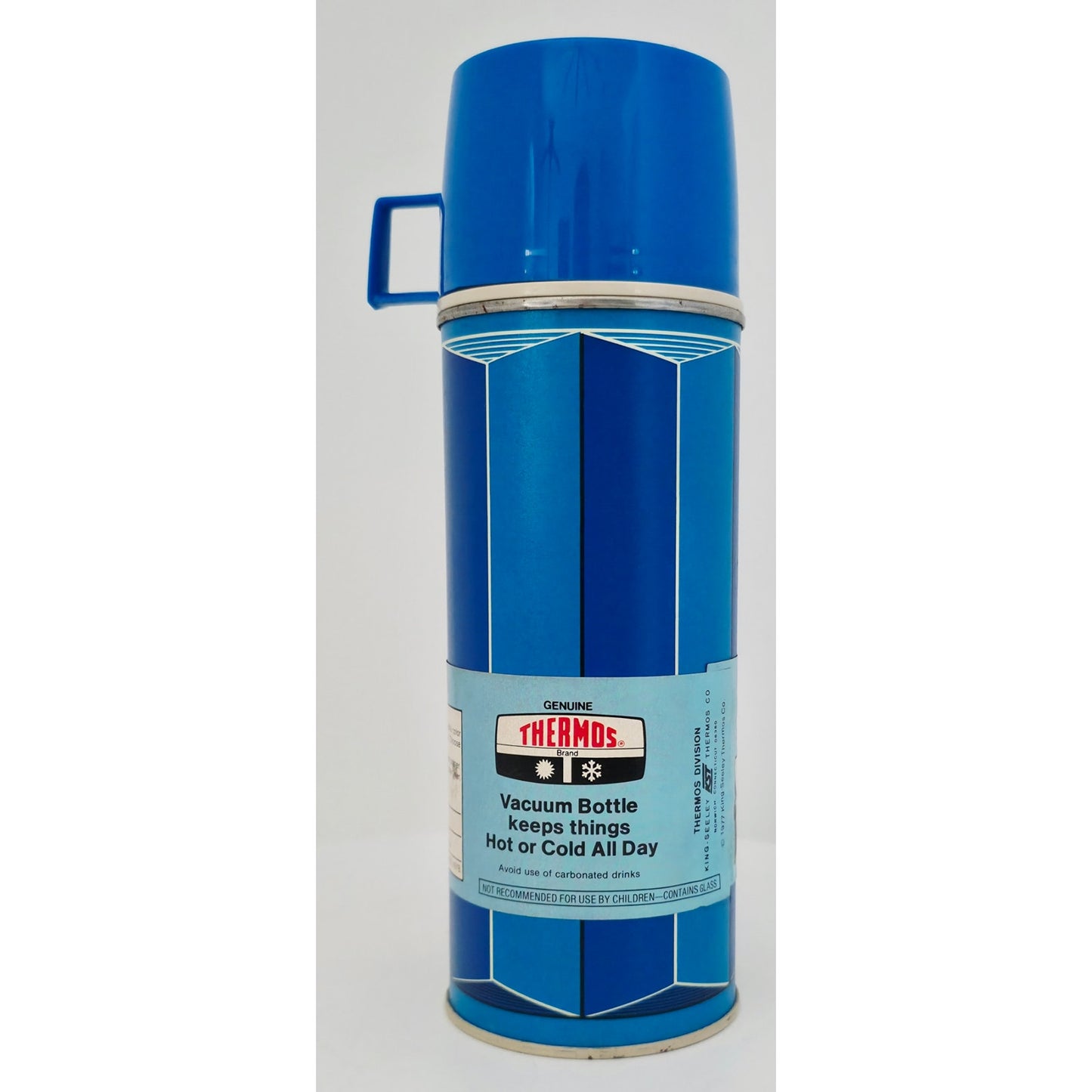 VINTAGE *NEW* 1977 Genuine Thermos Vacuum Bottle Blue 14.4oz USA