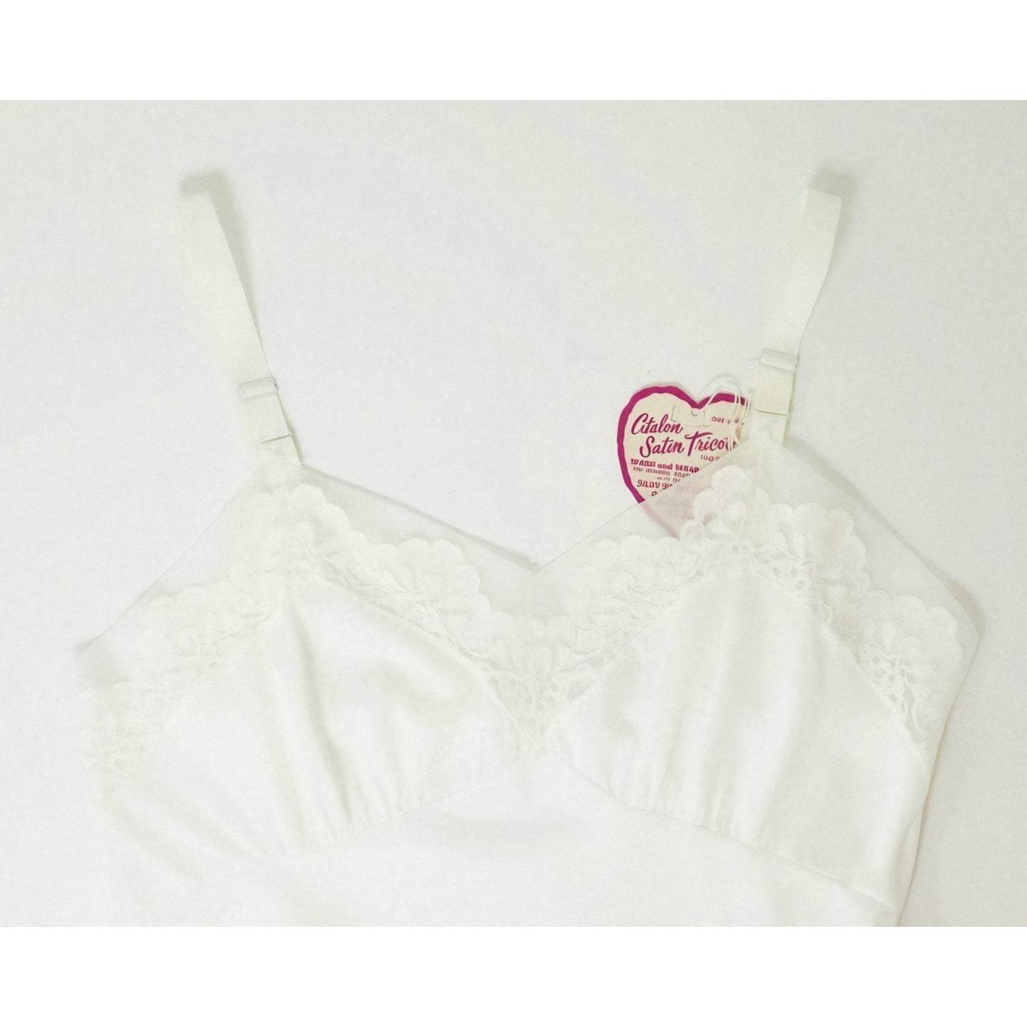 VINTAGE *NEW* 1960's Citation Women's White with Lace Trim Slip Dress Size 34